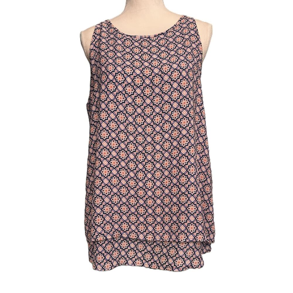 NWOT Zac & Rachel Sleeveless Scoop Tiered Geometric Print Top-Large